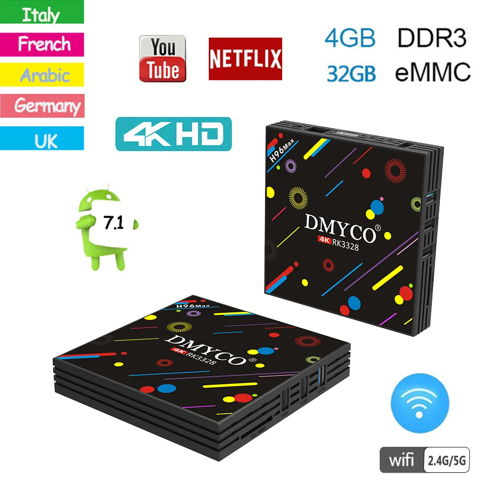 

H96 Max H2 Android 7.1 TV BOX 4GB 32GB 2.4G/5G Wifi Bluetooth 4.0 USB 3.0 HD 4K VP9 HDR10 Smart Media Player Support Neflix