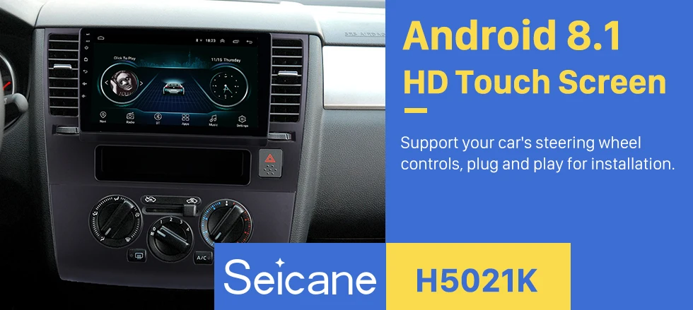 Excellent Seicane Android 8.1 9 Inch HD Touchscreen Car Radio GPS Navigation For 2005 2006 2007-2010 Nissan Tiida with Bluetooth AUX Wifi 0