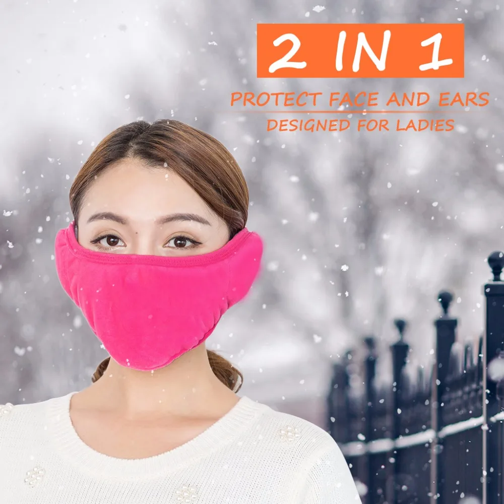 Winter Warm Ear Protection Mouth-Mask Outdoor Riding Windproof And Dustproof Protection Face Care Ear All-Inclusive Mask For Ladies  Rose Red (7)