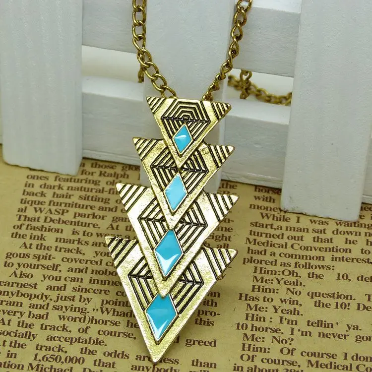 Vintage Women Necklace Triangle Pendant Charm Choker Long Sweater Chain Jewelry