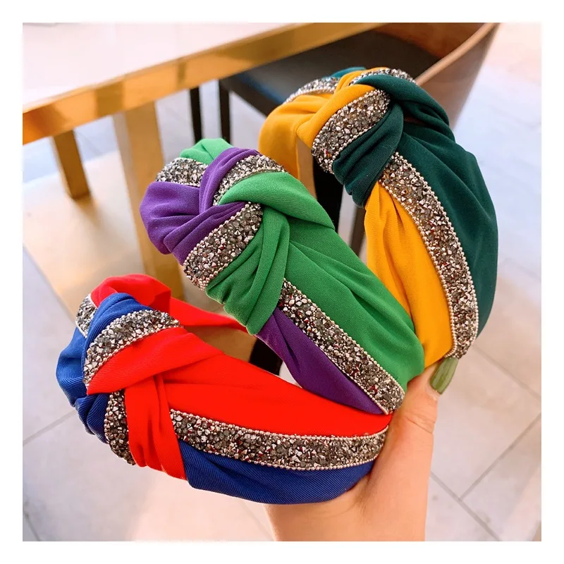 Модные повязки для волос с узлом тюрбан для женщин, пестрые повязки на голову с драгоценными камнями, повязка на голову, Diademas Bordadas Haar аксессуары