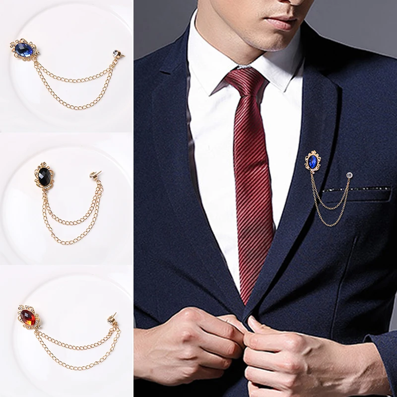 

Fashion Crystal Tassel Jeweled Pin Buckle Chain Brooches Men's Suit Brooch Badge Luxury Male Suit Corsage Jewelry Accessories