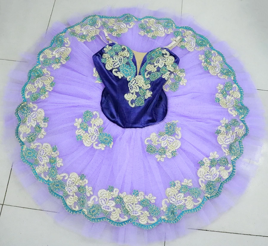 Синяя и фиолетовая юбка-пачка для Профессионального Балета, блинная юбка-пачка, Женский лиф из спандекса, 7 слоев плиссированной тюли для девочек