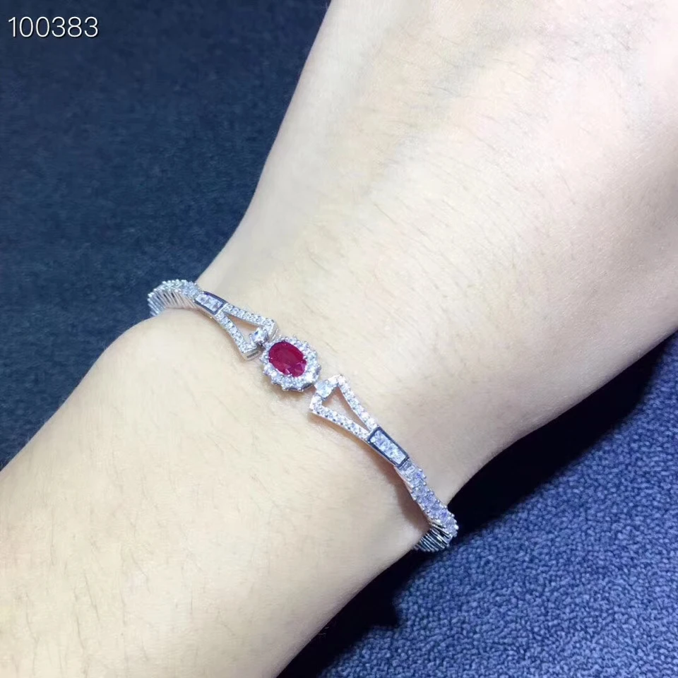  Bracelet en rubis rouge naturel Bracelet en pierres précieuses naturelles 925 bracelet en argent fe