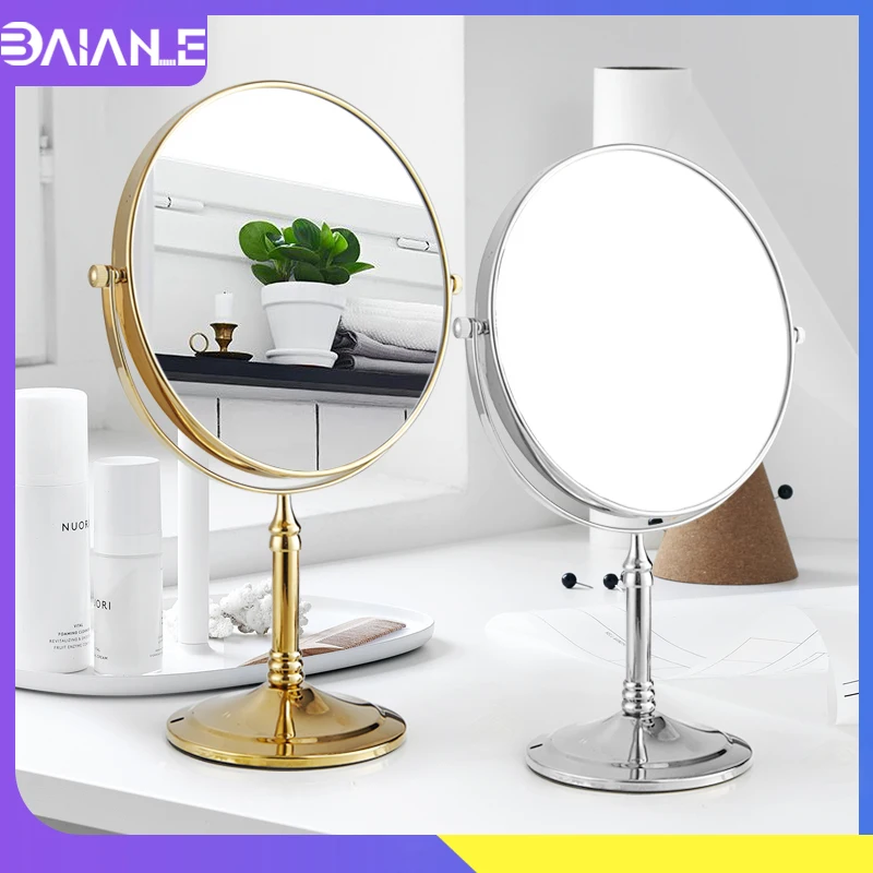 

Makeup Mirror Stainless Steel Double Side Cosmetic Mirror Magnification Desktop Rotating Standing Dressing Table Mirror Vanity