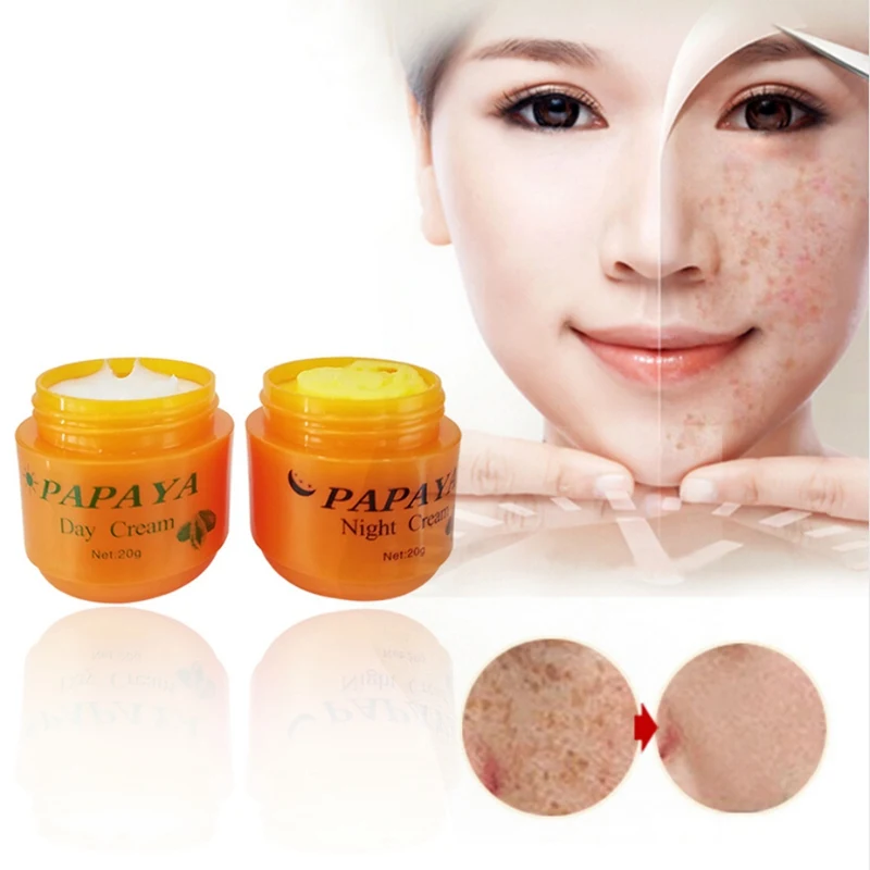 

2pcs/lot Papaya whitening cream for face anti freckle day cream+night cream+pearl cream