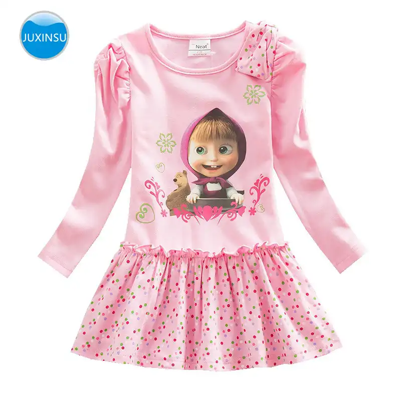 Masha and the Bear Girls Kid Cotton Long Sleeve Top Tunic T-shirt Dress Age 2-7Y