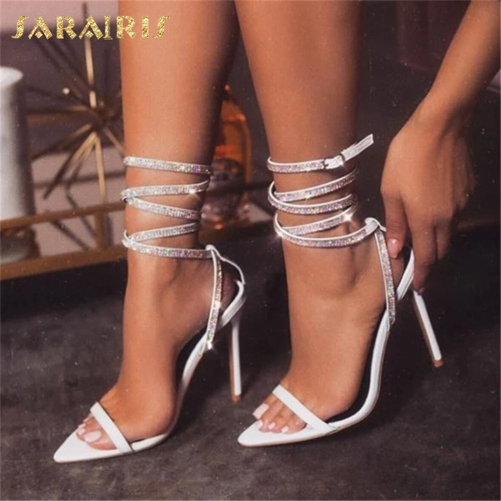 

Sarairis Brand Design Size 35-47 Sexy Pointed Sole ankle-wrap Women Shoes Woman Summer Party Thin High Heels Shoes Woman Sandals
