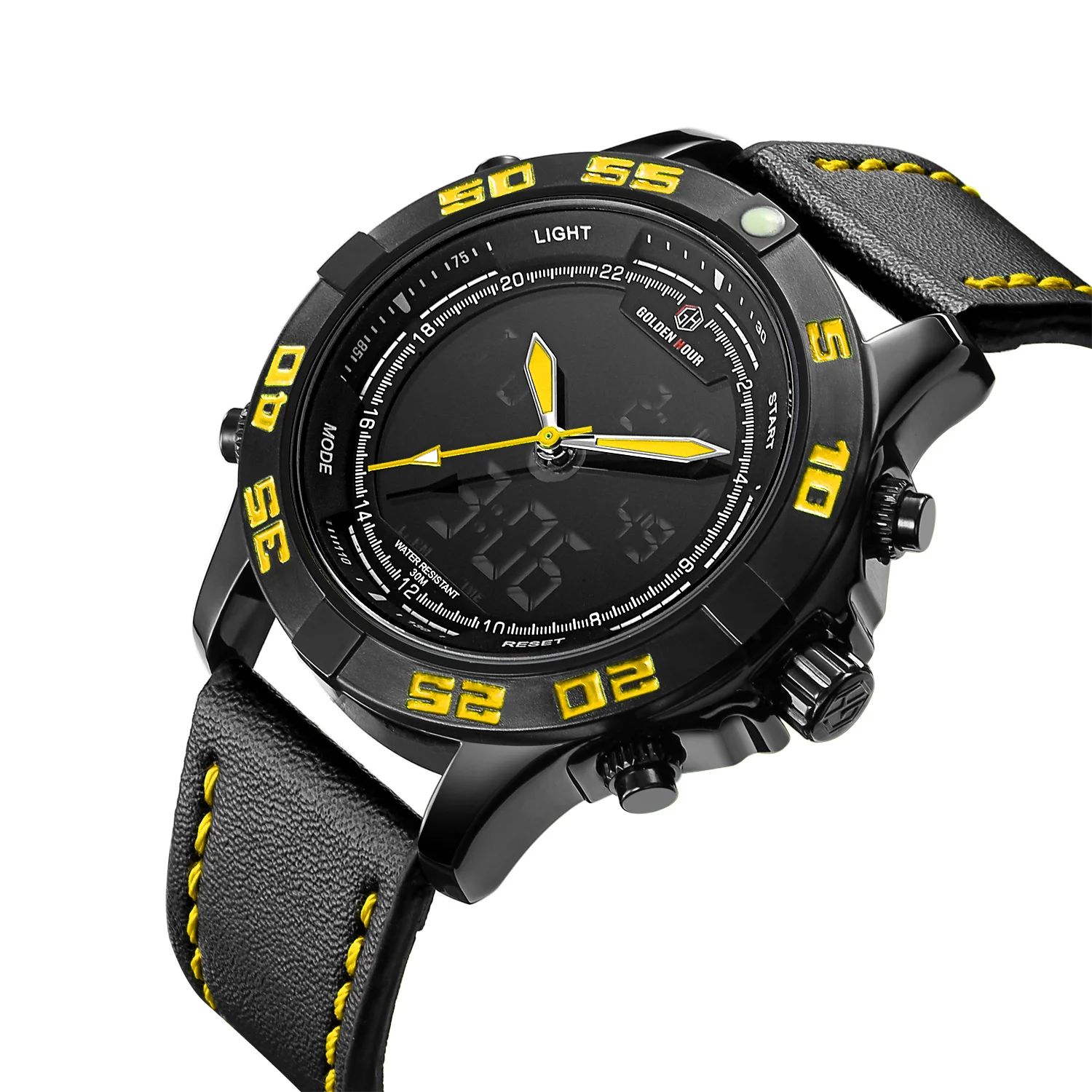 

GOLDEN HOURS Outdoor Sport Watch Men Digital Dual Time Analog Clock Alarm Calendar Multifunction Chic Oversize LED Wrist Watches