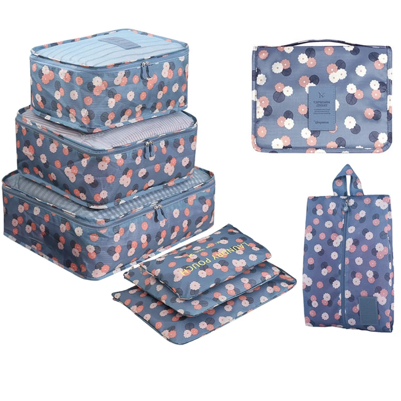 أفضل مباراة 8 قطعة/المجموعة السفر حقيبة أمتعة محمولة المنظم للجنسين الملابس فرز تنظيم حقيبة التعبئة مكعب تخزين أكياس
