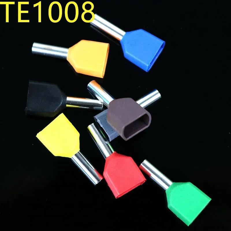 

100PCS TE1008 2X1.0 mm2 E Tube Type Double Pipe Insulated Twin Cord Cold-press Terminal Block Connector Needle End Multicolor