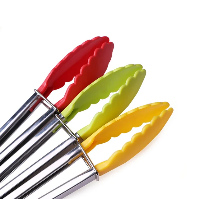 Silicone Stainless Pliers Food Tongs Salad Bread Clamp Steak Clamp