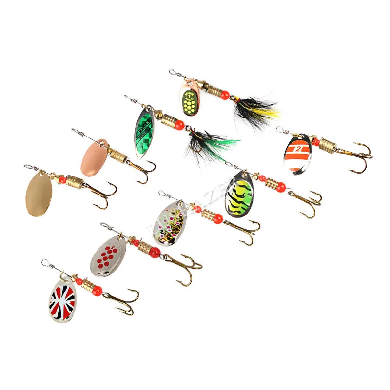 

1 PCS Fish hook Rotating Metal Spinner Spoon Arttificial Bait Hard Baits Trout Pesca Peche With Treble Tackle Sharp Hooks