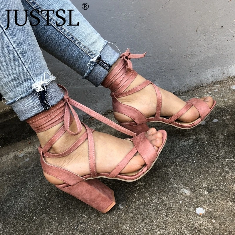 

JUSTSL Women Pumps Fashion Heels Shoes Woman Quality Lace Up High Heels Hollow Women Heels 34-42