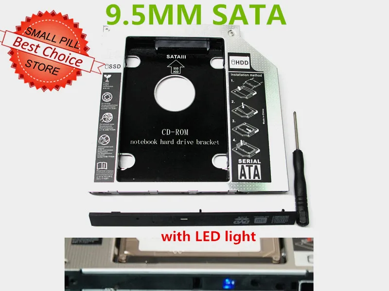 2016 3 0 SATA к 2 й HDD HD Жесткий диск 9 5 мм Универсальный Caddy CD/DVD ROM Bay с светодиодный