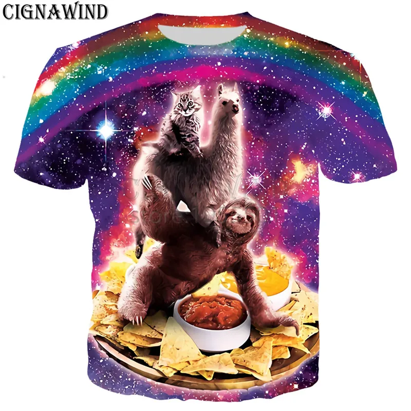 

New arrive popular Space Sloth Riding Llama Unicorn t shirt 3D printed most fashion harajuku style tshirt streetwear summer tops