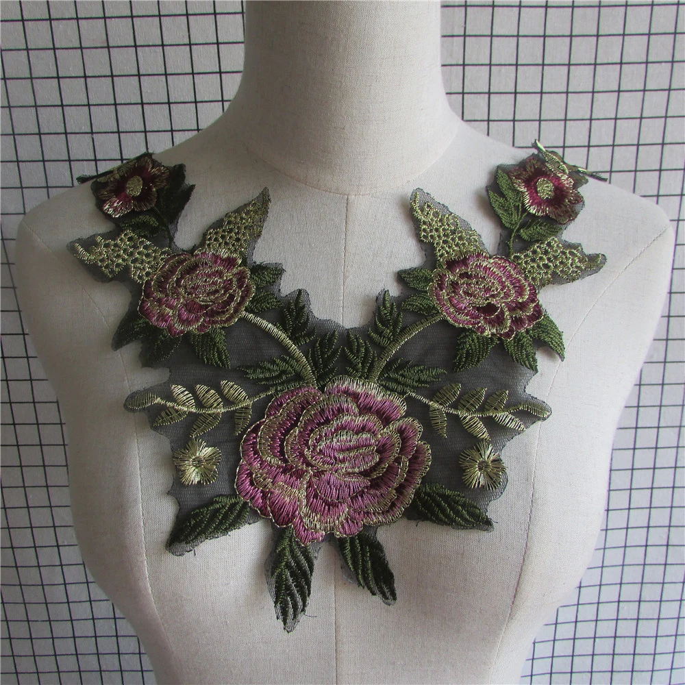 

New Arrival Embroidered Floral Lace Neckline Neck Collar Trim Clothes Sewing Applique Embroidery edge 1pcs sell YL505