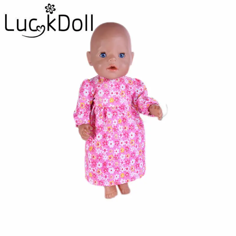 LUCKDOLL розовое платье с длинным рукавом и принтом размер 18 дюймов американский 43 см