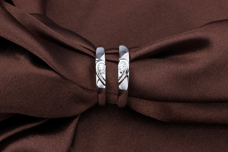 1PCS 925 Sterling Silver Ring AAA Cubic Zircon Heart Couple Rings Wedding Jewelry for Lover Women Men Jewelry Valentine Day Gift