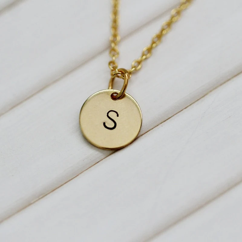 Gold Initial Necklace Stainless Steel 26 Handstamped Monogram Jewelry Gift Ideas For Her,Best Friend,Mom ,Bridesmaid Or Sister