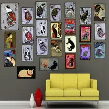 Винтажный Японский самурайский кот животное жестяная вывеска тату Кот металлическая пластина для стены паба кафе домашнего искусства Декор Куадрос DU-2371A