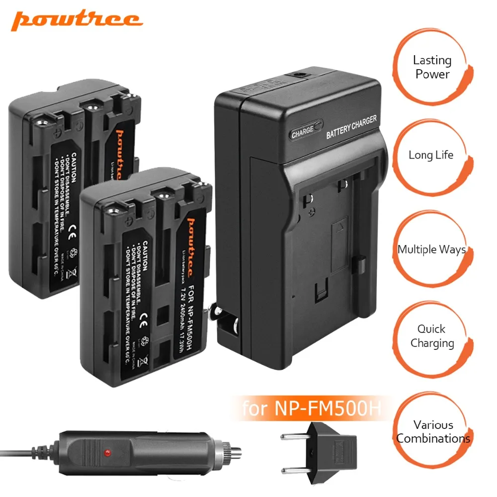 2 упаковки NP-FM500H Li-Ion Камера Батарея 7,2 V 2400 мА/ч+, Батарея Зарядное устройство+ Автомобильное Зарядное устройство для SONY A300 A350 A900 A700K A200, L20