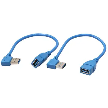 

SHORT SuperSpeed USB 3.0 Male to Female Extension Cable, 90 Degree Adapter Connection, Left and Right Angle - Blue(Pack of 2)