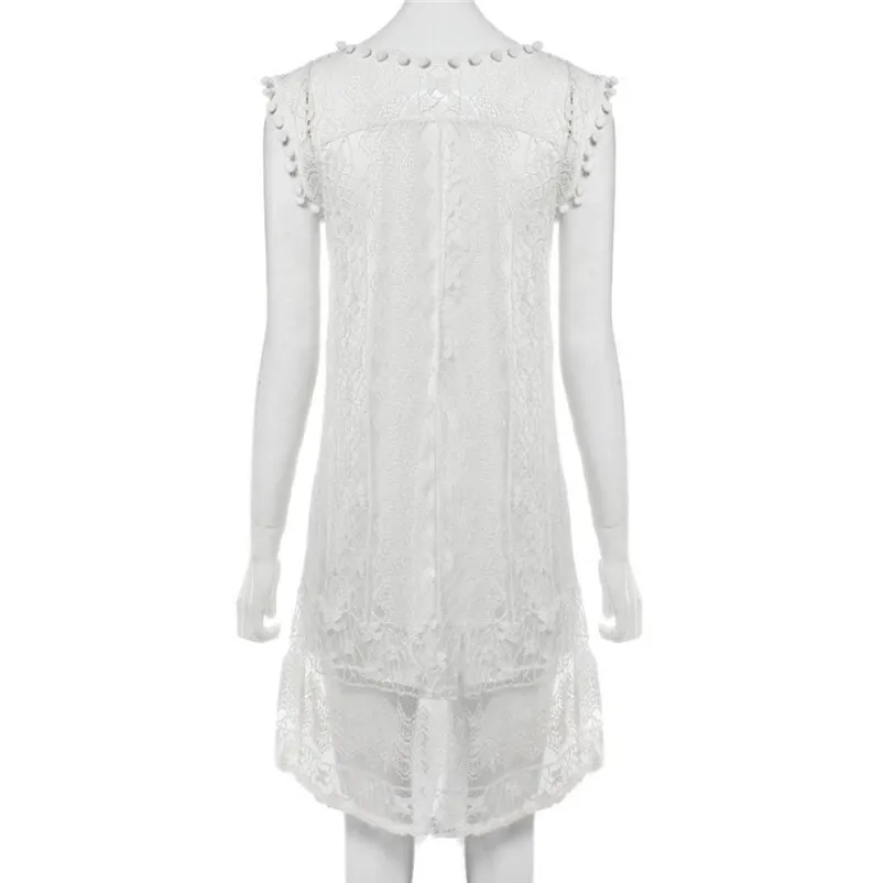 2018 Fashion summer dress women beach dress Casual Lace Sleeveless Beach Short Dress Tassel Mini Dress vestido de festa J27#N (1)