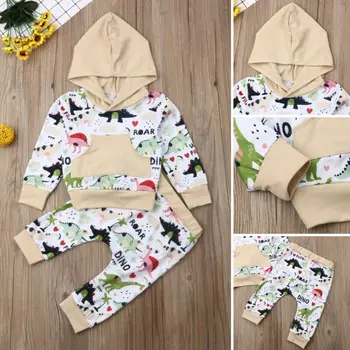 

Newborn Baby Boys Girls 0-3T Dinosaur Print Clothes Hoodies Hooded Tops Pants Outfits