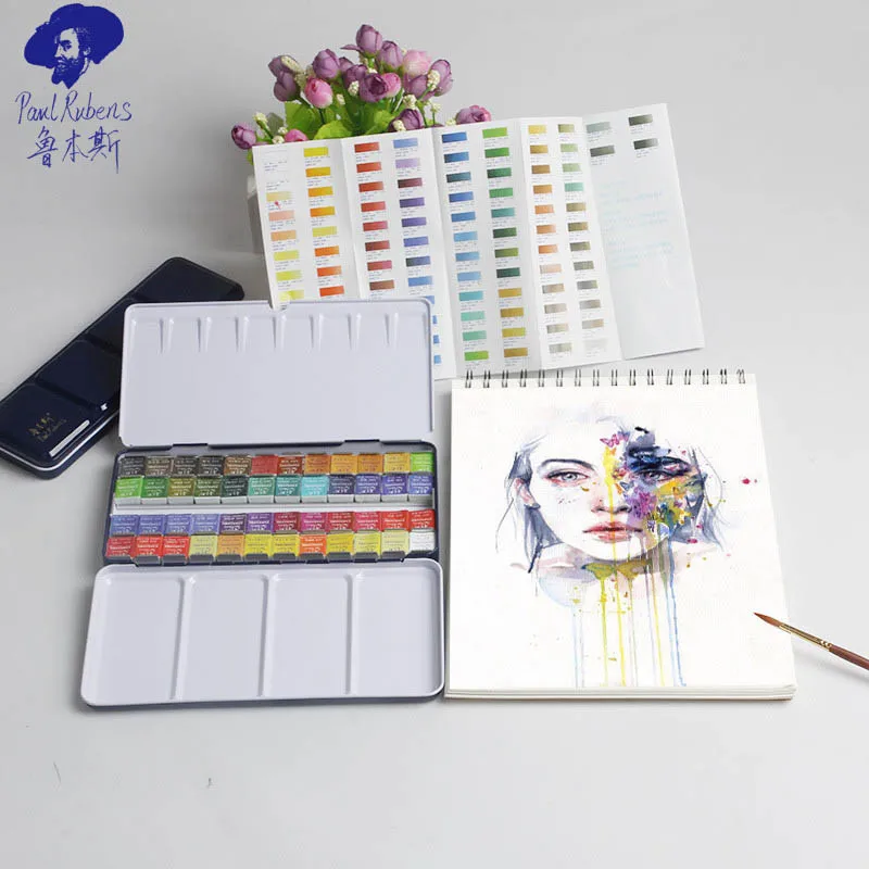 

Rubens Solid Watercolor 24 Color Pigments Chinese Watercolor Watercolor Beginner Paint Set Portable Tin Box Art Supplies