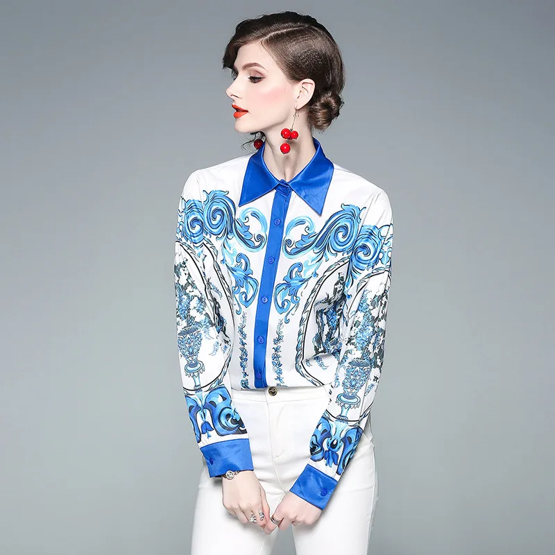 

European Style Women Blouses Vintage Printed Single-breasted Shirt Blusas Mujer De Moda Casual Ladies Plus Size N3632 601