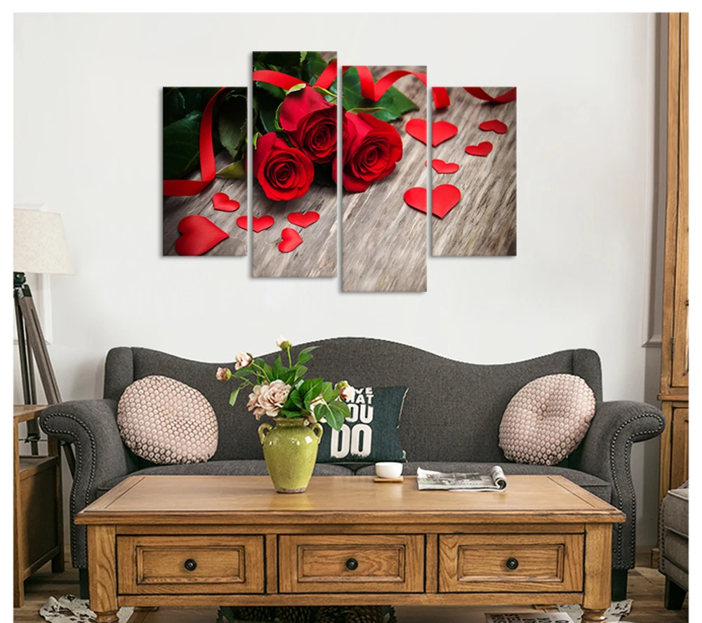 4 шт. Холст Искусство любовь рисунок плакаты Печать Цветок картина форма любви