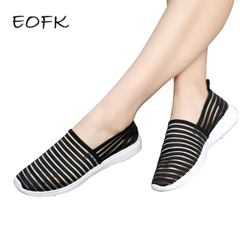

EOFK Women Sneakers Shoes Summer Casual Breathable Women's Loafers Mesh Slip On shoes Soft Flat Ladies Shoes Flats Female