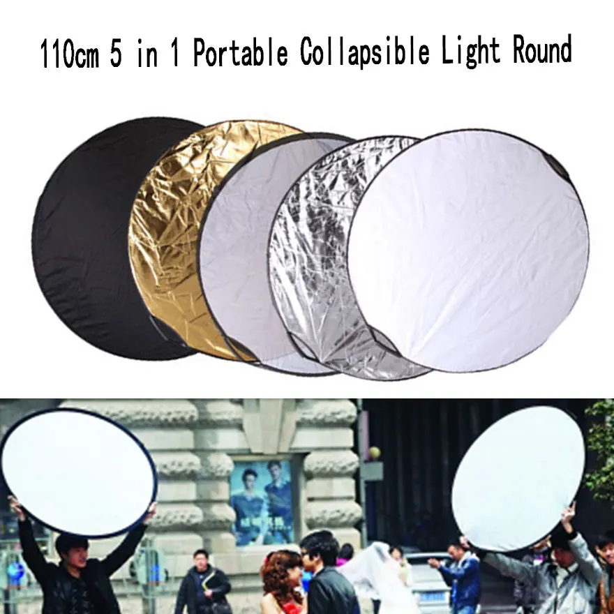

43" 110cm 5 in 1 Collapsible Reflector Multi-Disc Light Round Photo Studio Accessories Handhold Portable Photo Disc Diffuers