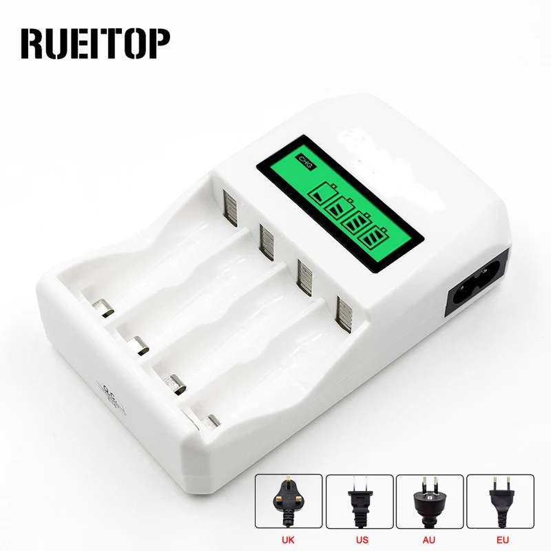 

RUEITOP 4Slots LCD Display Smart Intelligent aa/aaa Battery Charger For AA / AAA NI-CD NiCd NI-MH NiMh Rechargeable Batteries