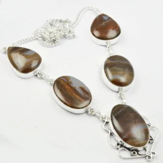 

Agates Necklace Silver Overlay over Copper, 54 cm, N2333
