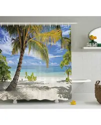 Тропический Душ Шторы palm Ёлки побережья печати для bathroomwaterproof и Ткань моющиеся комплект с Крючки