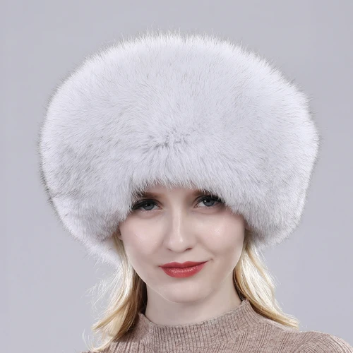 New Style Fashin Girl Genuine Fox Fur Hat Warm Soft Natural Fox Fur Bomber Caps Lady Luxurious Quality Real Fox Fur Hats - Цвет: Natural fox white