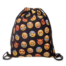 20 шт./лот Для женщин Emoji сумка рюкзак на шнурке новая модная одежда для девочек рюкзаки милые 3D печати многоразовый чехол оптовая продажа