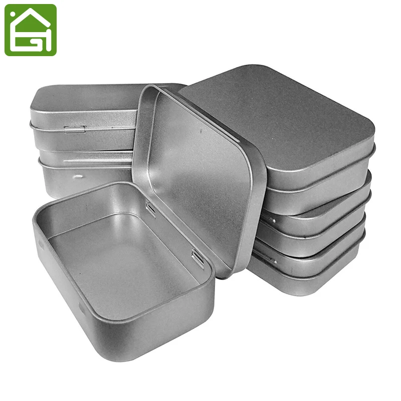 Set of 12 Metal Hinged Top Tin Box Containers Portable Small Storage