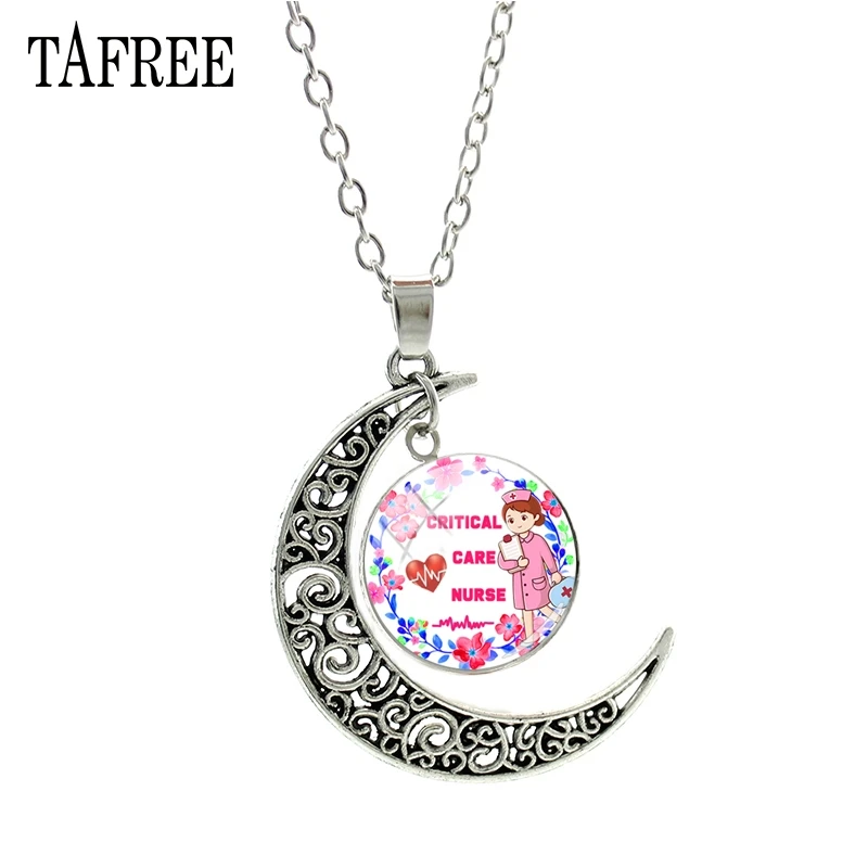 

TAFREE Critical Care Nurse Picture Moon Necklace Newest Nurses Medical Statement Pendants Necklaces Nurse's Day Gift Charm NR08