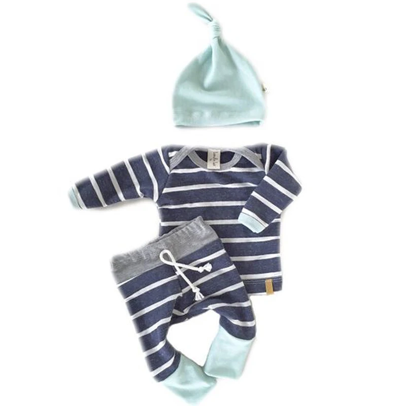 Комплект детской одежды из 3 предметов для маленьких мальчиков и девочек, топы для новорожденных, футболки штаны с длинными рукавами Повседневный комплект одежды с шапочкой