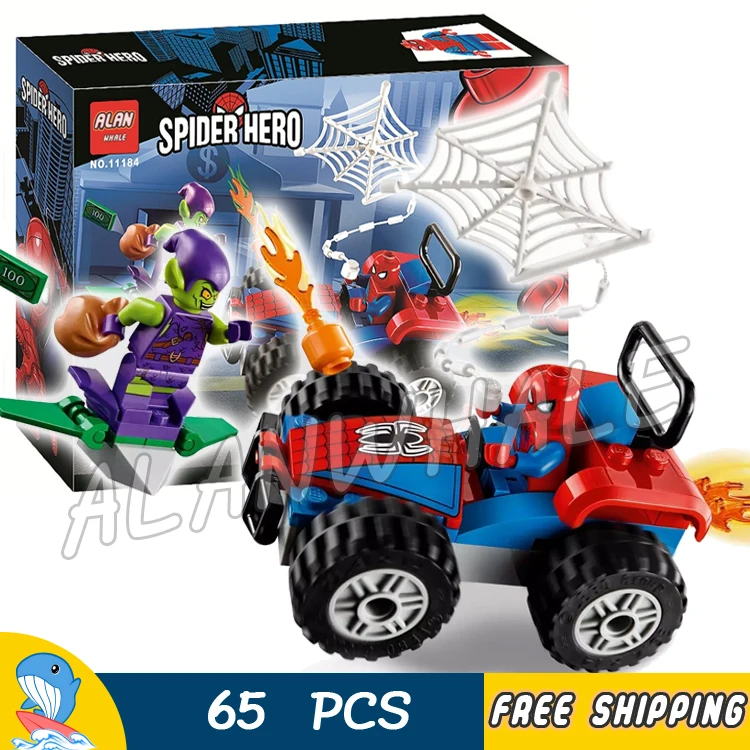 

65pcs Super Heroes Spider-Man Car Chase 11184 Figure Building Blocks Children Toys Compatible With LegoING