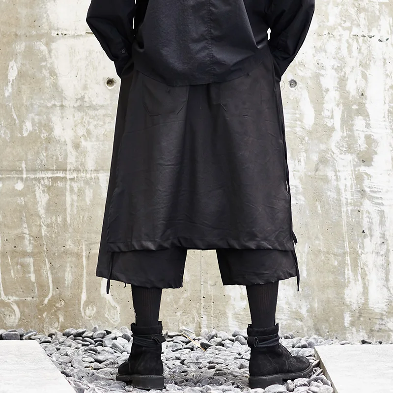 Для мужчин в японском стиле кимоно Юбка Брюки мужские модные повседневные свободные брюки Одежда для сцены широкие брюки панк хип хоп костюмы