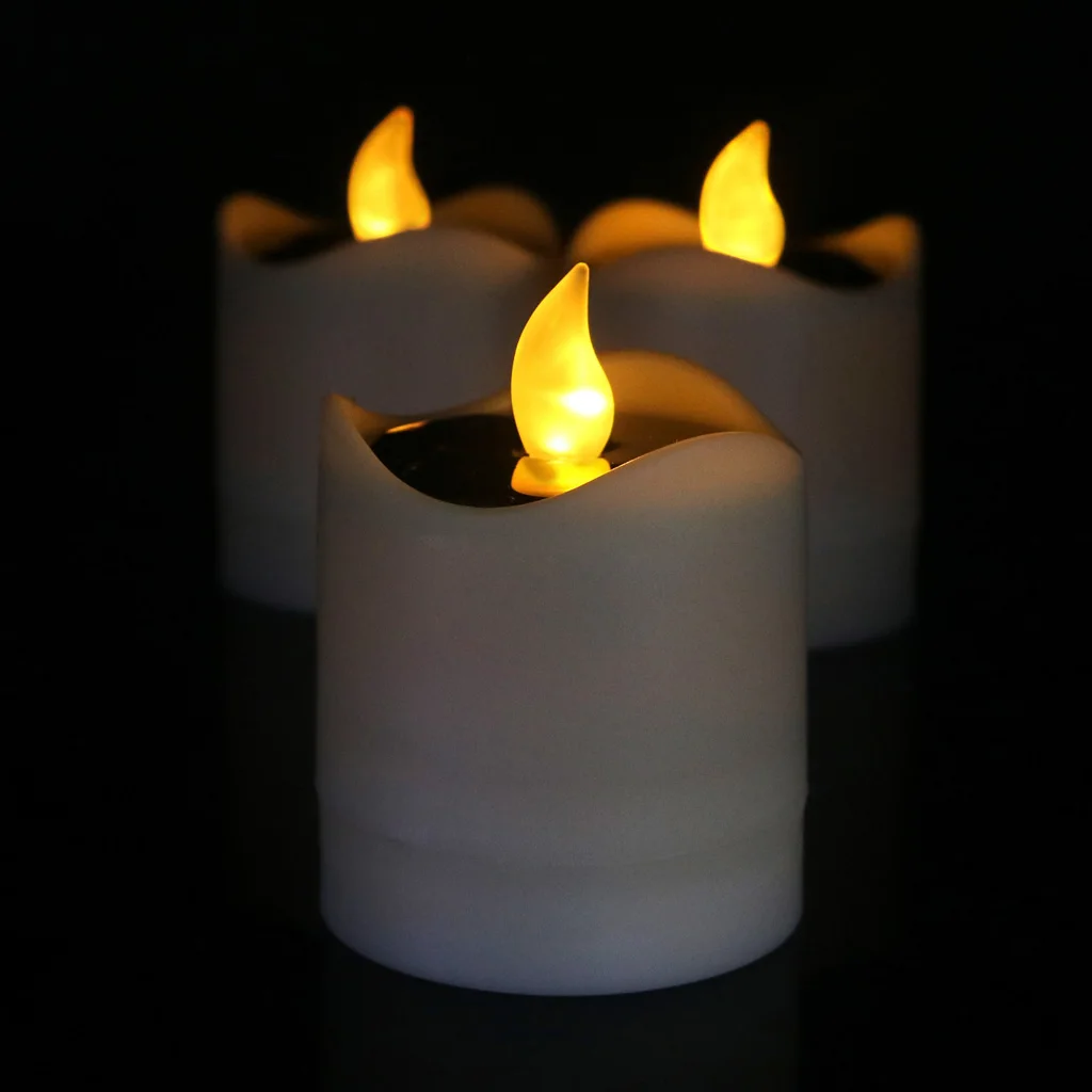 Solar Candles Flameless LED Candle Flickering Tea Light for Valentine Wedding Party Decor, Yellow