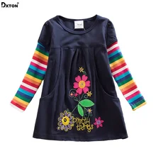 Платье для девочек Dxton, детское платье с длинным рукавом для рождественских праздников, костюм маленькой принцессы