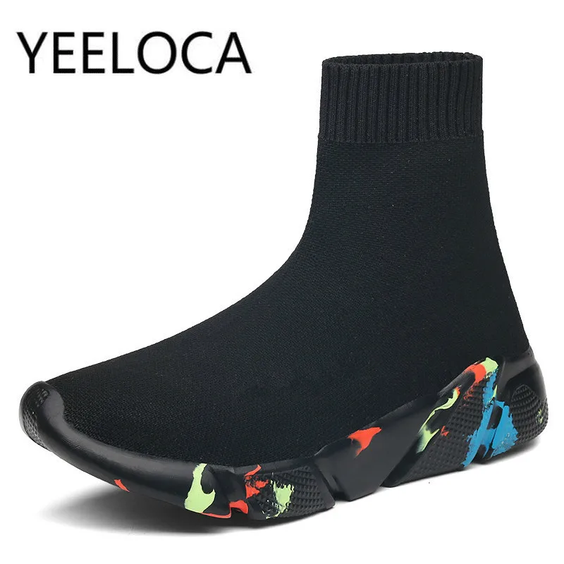 Женские и мужские высокие кроссовки YEELOCA вязаные на плоской подошве Размеры 33