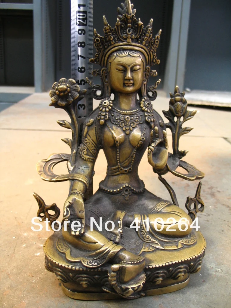 

21CM beautiful Green Tara Buddha Bronze Statue