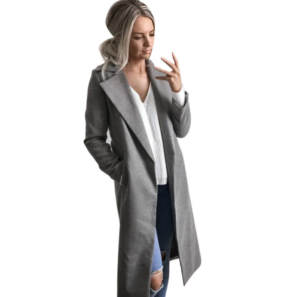 Women belt Wool Winter Coat Women lapel coat Casual autumn