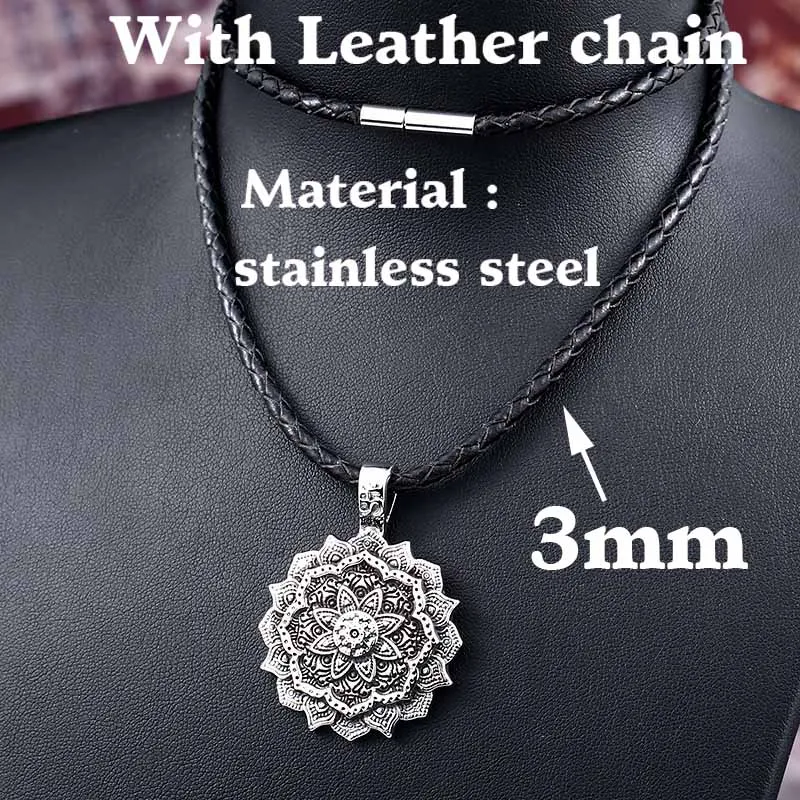 Байер 316L из нержавеющей стали тибетское духовное ожерелье тибетское ожерелье с подвеской в виде мандалы геометрический амулет религиозные украшения LP310 - Окраска металла: Leather rope style